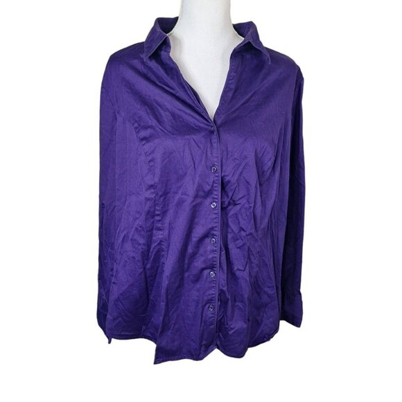 Lane Bryant Button Up Down Purple Collared Long Sleeve Womens Plus Size 18 Shirt - Picture 8 of 11